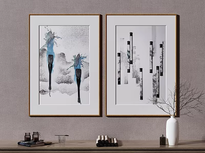 Modern Framed Wall Art With Abstract Figures Geometric Patterns And White Vase 3d model