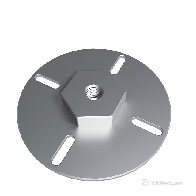 Stainless Steel Circular Base Plate With Hexagonal Nut And Mounting Holes 3d model