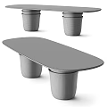Modern Concrete Oval Coffee Table With Cylindrical Legs And Stacked Planters