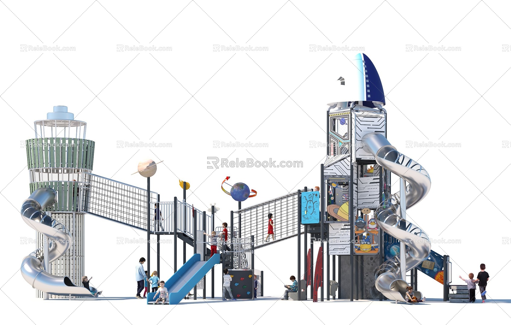 Space Park Rocket Park Combination Park Slide Combination Slide Crawl Amusement Park Children's Park Playground Amusement Sketches 3d model