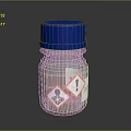 Transparent Glass Bottle With Blue Cap And Warning Hazard Symbols For Household Use