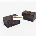 Two Dark Wooden Boxes With Metal Ring Handles And One Drawer