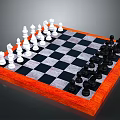 Classic Chessboard With Black White Squares And Orange Frame With Chess Pieces