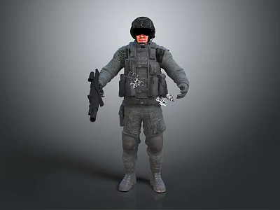 Game and Movie Tactical Soldier Character in Military Gear With Helmet and Rifle Standing Pose 3d model