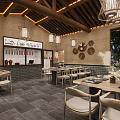 Traditional Chinese Private Dining Room With Wooden Table Chairs And Brick Wall Decorations