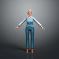 Child 3D Character Model Standing with Arms Outstretched in Blue Outfit White Sleeves and Glasses