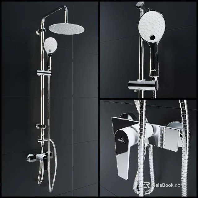 Modern Chrome Shower System With Rainfall Head Handheld Sprayer And Adjustable Height 3d model 