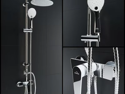 Modern Chrome Shower System With Rainfall Head Handheld Sprayer And Adjustable Height 3d model