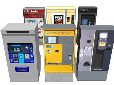 Public Facilities Featuring Various Self service Machines for Tickets Payments and Services 3d model