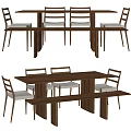 Modern Wooden Dining Table Set With Backrest Chairs And Bench 3d model
