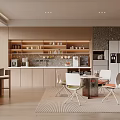 Modern Staff Pantry Interior With Wooden Cabinets Coffee Machine And Table Chairs