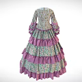 Floral Print Vintage Dress With Long Sleeves Pink Ruffled Trim And Fitted Waist Design