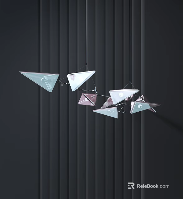 Modern Multiple Triangle Glass Chandelier With Transparent Pink Elements Hanging On Dark Wall 3d model 