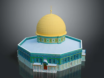 Golden Dome Building Featuring Blue Green Decorations And Intricate Patterns On Octagonal Base 3d model
