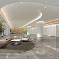 Modern Lobby Interior With Curved Ceiling Marble Flooring And Green Plant Wall