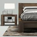 Cozy Wooden Double Bed With Striped Bedding Nightstand And Table Lamp