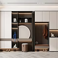 Modern Entryway Shoe Cabinet With Mirror Clothing Rack Storage Compartments And Shoes