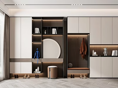 Modern Entryway Shoe Cabinet With Mirror Clothing Rack Storage Compartments And Shoes 3d model