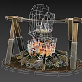 Cartoon Scene With Hanging Cauldron Over Burning Bonfire And Wooden Frame