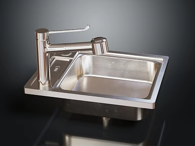 Food Preparation Sink In Stainless Steel With Functional Faucet Design 3d model