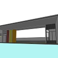 Modern Entrance Gate with White Frame Colorful Columns and Water Pool Reflection