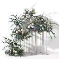Elegant Vase Flowers with Pink Blue White Roses Hydrangea Green Leaves Metal Stand