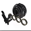 Black Mechanical Equipment Components With Circular Metal Rings And Installation Tool