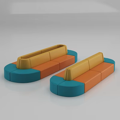 Modern Leisure Sofa Set With Orange Blue Two-Piece Segmented Modules Design 3d model