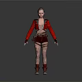 3D fantasy woman with silver gray hair red leather jacket patterned bodysuit utility belt boots
