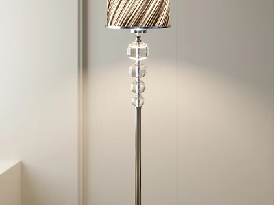 Modern Floor Lamp With Striped Fabric Shade And Chrome Crystal Accent Stand 3d model