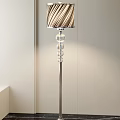 Modern Floor Lamp With Striped Fabric Shade And Chrome Crystal Accent Stand