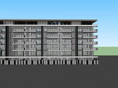 Modern Multi Storey Building With Glass Facade Balconies Blue Sky And Green Ground 3d model