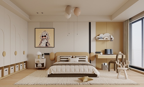 Modern Cream Style Children's Room Minimalist Cream Children's Room 3d model