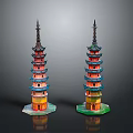 Twin Traditional Chinese Pagodas With Colorful Multi tiered Structure And Spire Tops