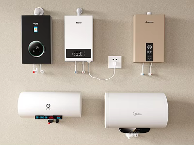 Wall Mounted Electric Water Heaters for Kitchen with Various Designs and Digital Displays 3d model