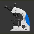 Laboratory Binocular Microscope With White Blue Body And Black Base Stage 3d model