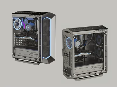 Modern Gaming PC Case With Transparent Side Panel And RGB Fans Design 3d model