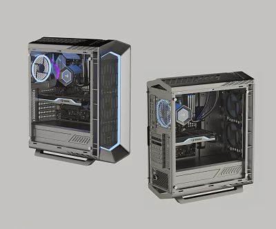 Modern Gaming PC Case With Transparent Side Panel And RGB Fans Design 3d model