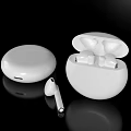 Detailed White Sculpture Carving of Wireless Earbuds with Open Charging Case