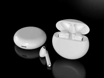 Detailed White Sculpture Carving of Wireless Earbuds with Open Charging Case 3d model