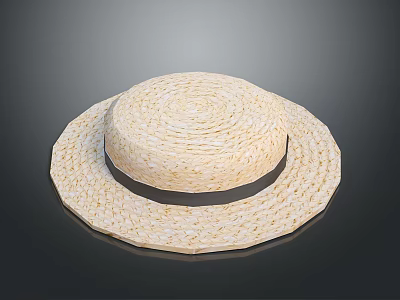 Natural Straw Hat With Wide Brim And Black Ribbon For Summer Casual Fashion 3d model