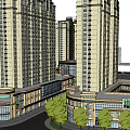 Modern High Rise Residential Buildings With Low Rise Commercial Area Green Trees And Curved Road