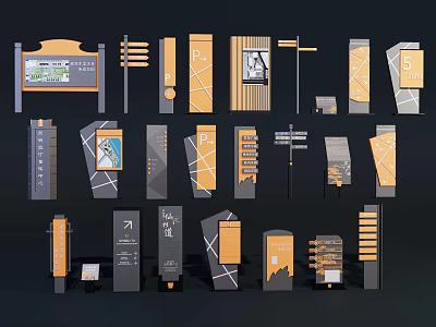 Wayfinding Signage Design With Various Directional Elements And Signpost Styles 3d model