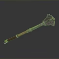 Vintage Battle Axe With Metal Blade Wooden Handle And Red Grip Design