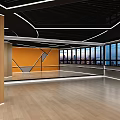 Modern Sports Fitness Gym Interior With Yellow Walls And Lighting Lines