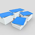 White Storage Boxes With Blue Lids Some Open And Some Closed