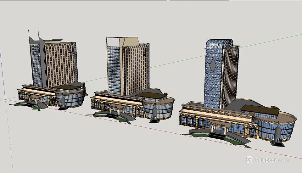 Modern High Rise Hotel Buildings With Glass Facade And Contemporary Architectural Design 3d model 
