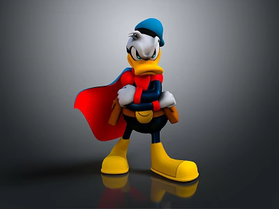 Game And Movie Character With Blue Hat Red Cape Yellow Shoes And Crossed Arms 3d model