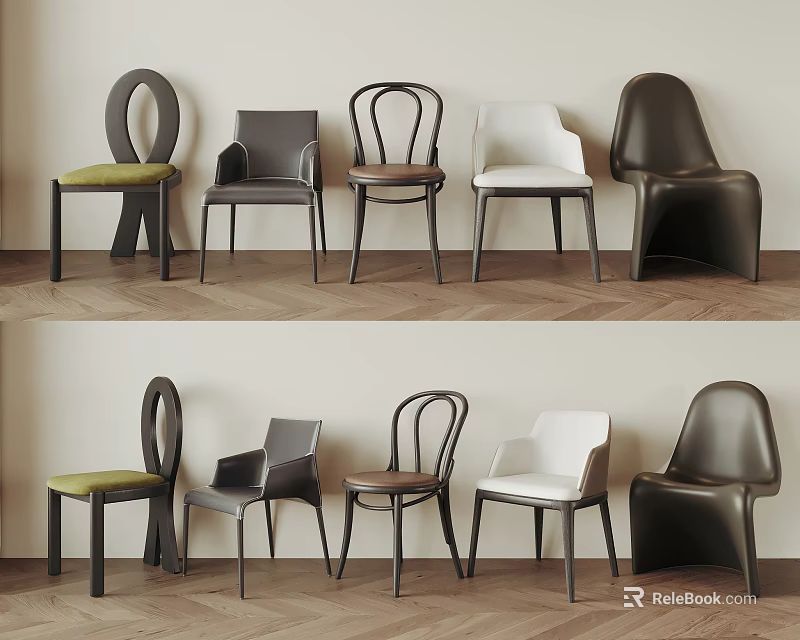 Modern Dining Chairs With Various Styles Different Backrest Designs And Colors 3d model 