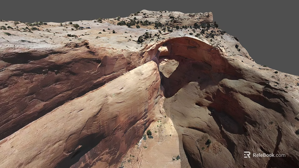 Natural Red Sandstone Rock Arch With Surrounding Desert Vegetation And Landscape 3d model 